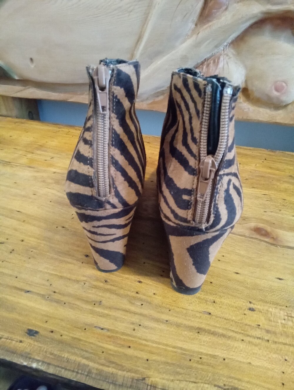 Sugar "Juliette" Size 9 Brown & Black Zebra Print 3" Wedge Ankle Boots - Picture 7 of 13